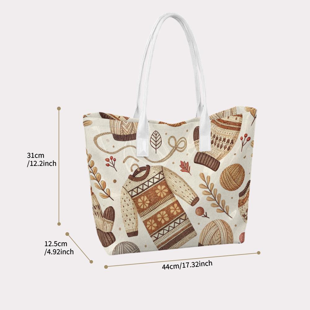 Autumn Cozy Knit Pattern Tote Bag Fashion Casual Large Capacity Daily Top Handle Handbag for Women