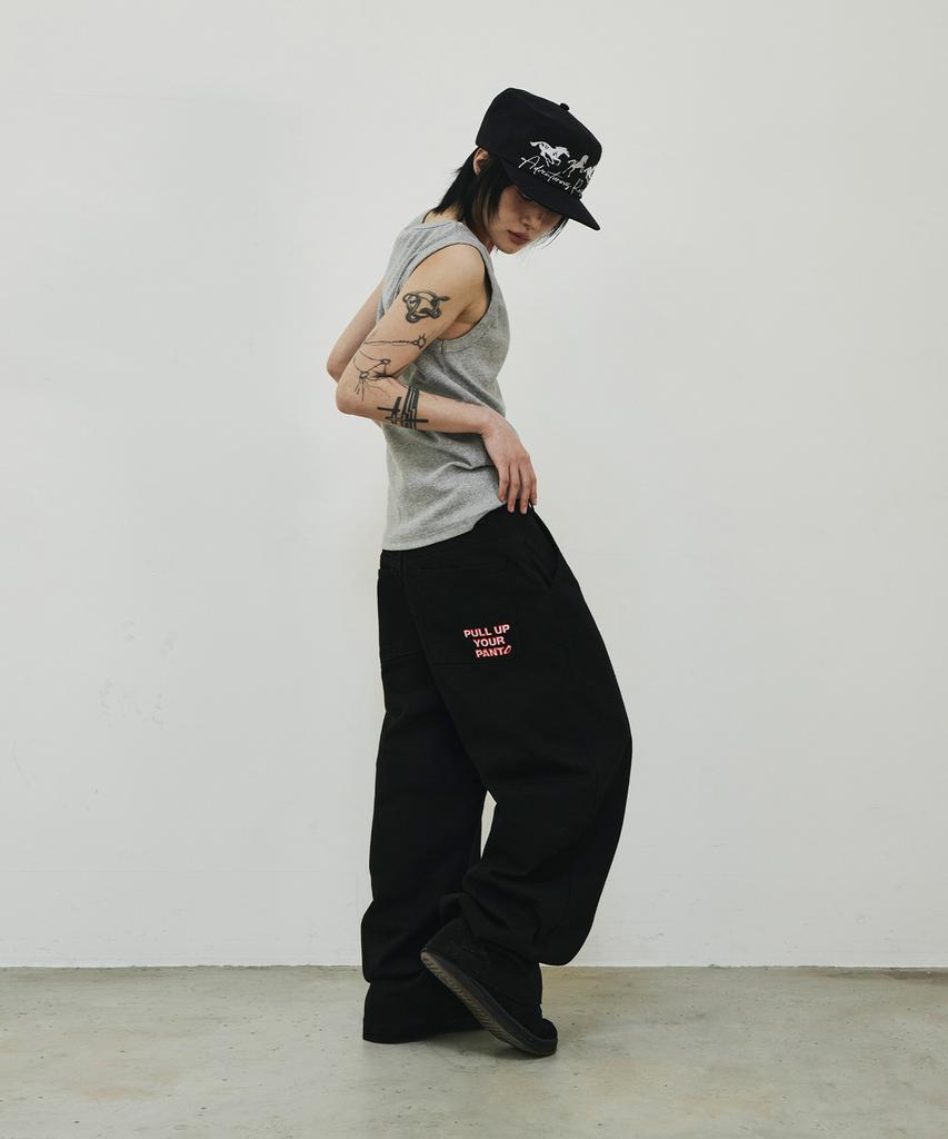 SCALLYWAG [Ryu Jung-Ran × Skelly Wung] Pull Up Straight Cotton Pants [Black]