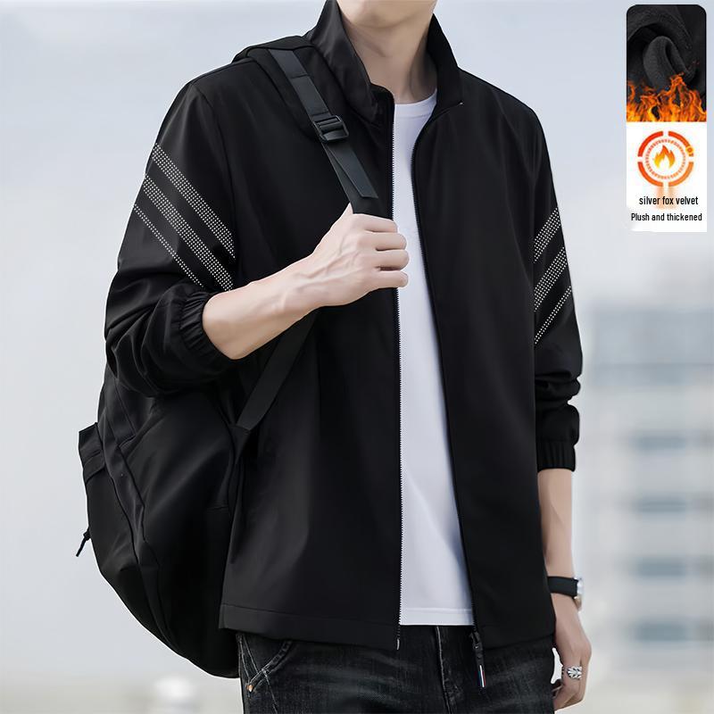 Men's Fashion Versatile Plus Velvet Stand Collar Windbreaker - 2025 Autumn/Winter Collection