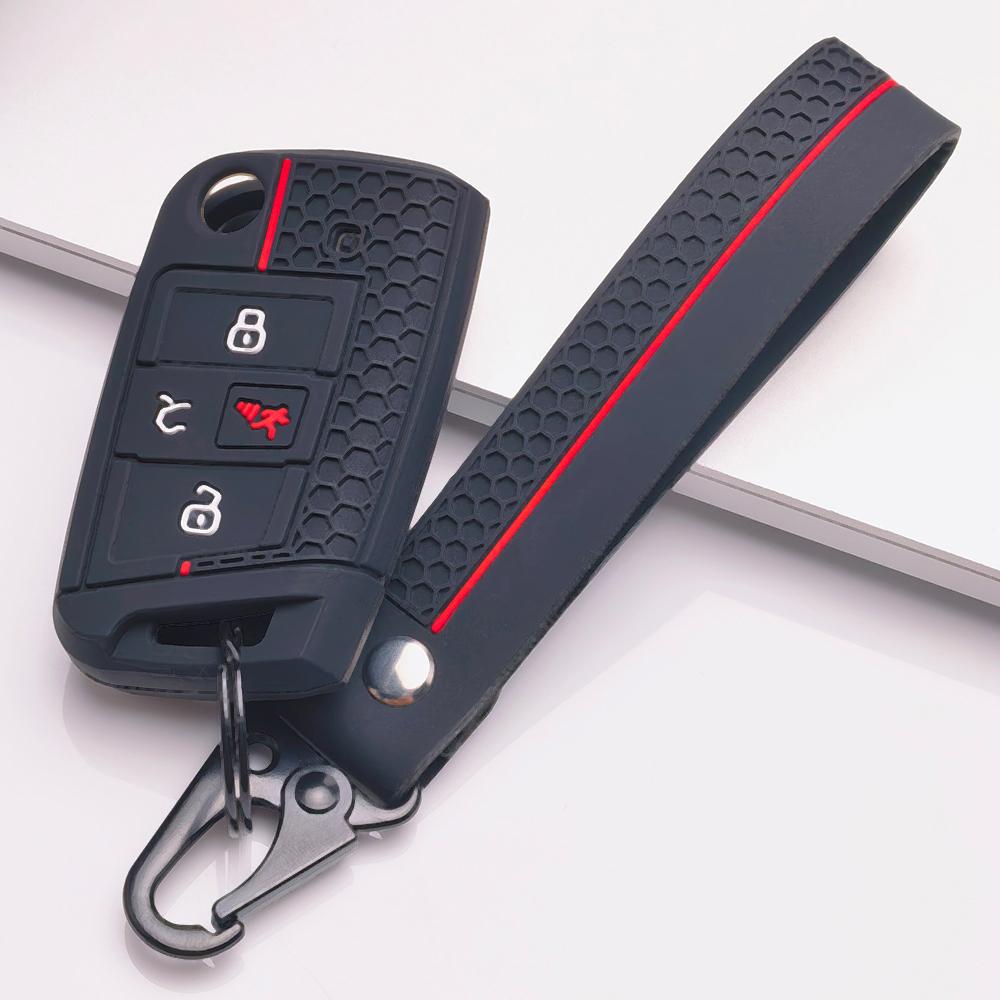 Folding Car Key Fob Case for Volkswagen Golf 7 MK7 Tiguan MK2 Passat B8 Skoda Octavia with Keychain Anti Scratch Soft Silicone Fold Remote Key Sleeve