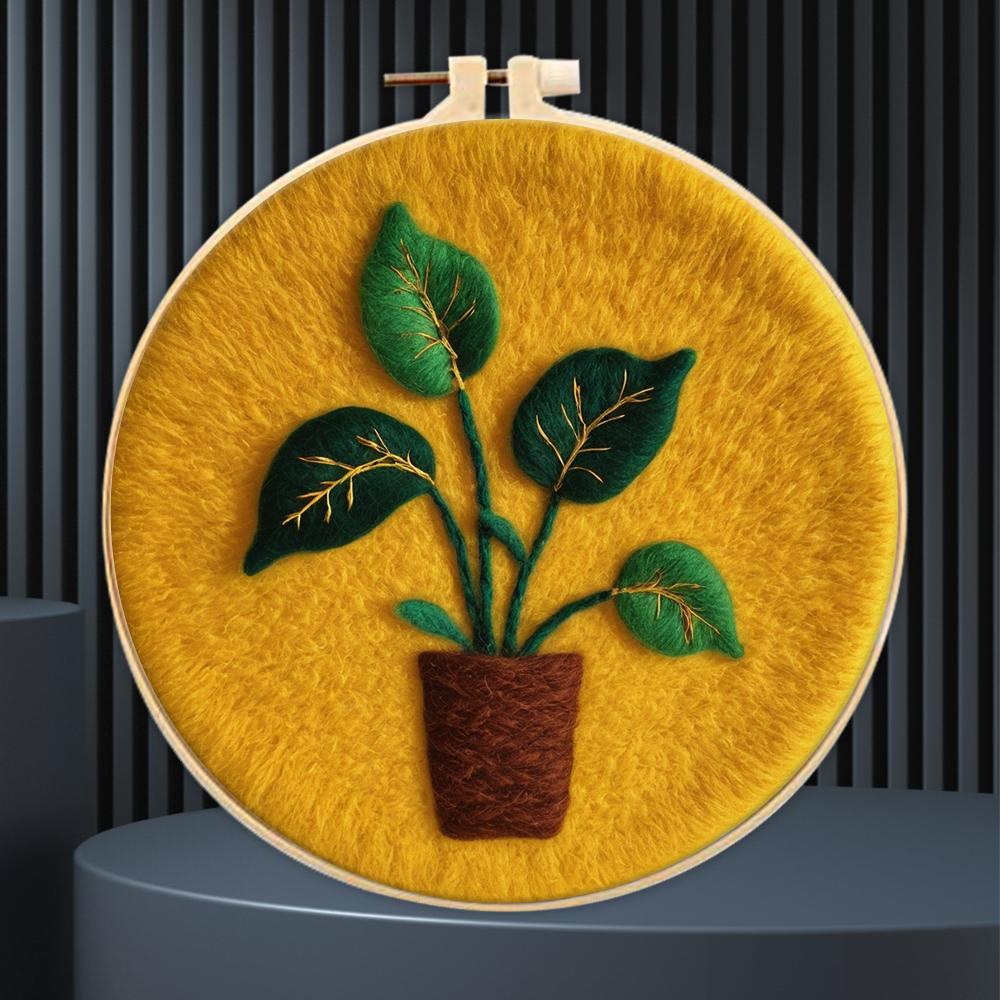 CHENISTORY 20x20cm Frame With Diy Felt Kit Wool Felting Painting Plant Pot Wool Needle Felt Picture Kit Felt Craft Decoration Gi