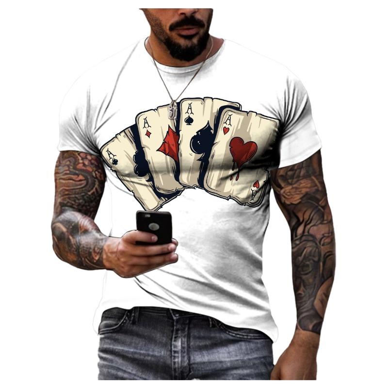 Playing Cards 3D Printing Summer Men's Personality T-Shirt Shirt Hip Hop Trend Large Size Short Sleeve Casual Fashion Sports Top