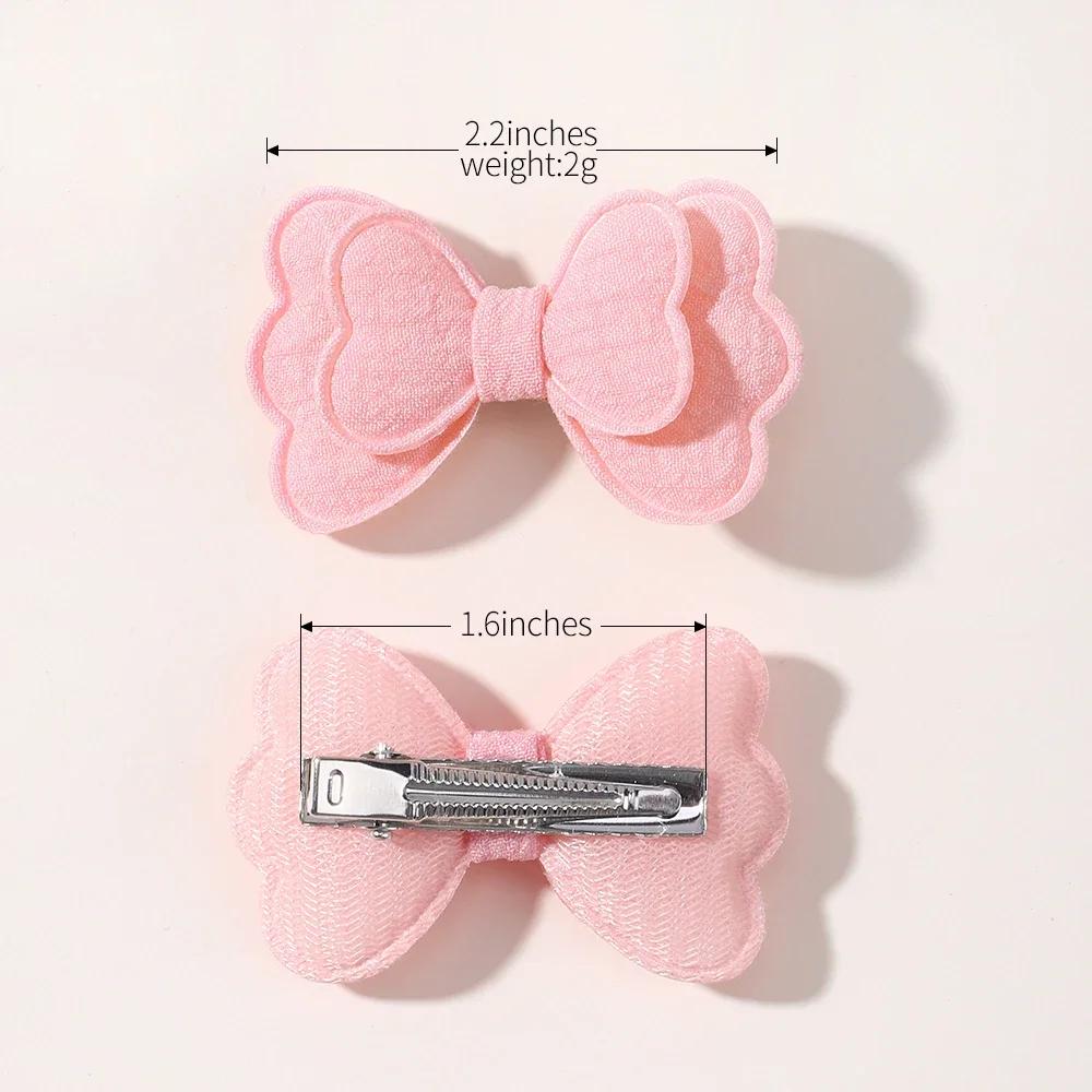 4Pcs/set Double Layered Bows Hair Clip Set for Baby Girls Cute Candy Colored Bangs Hair Pin Cotton Children's Hair Accessories