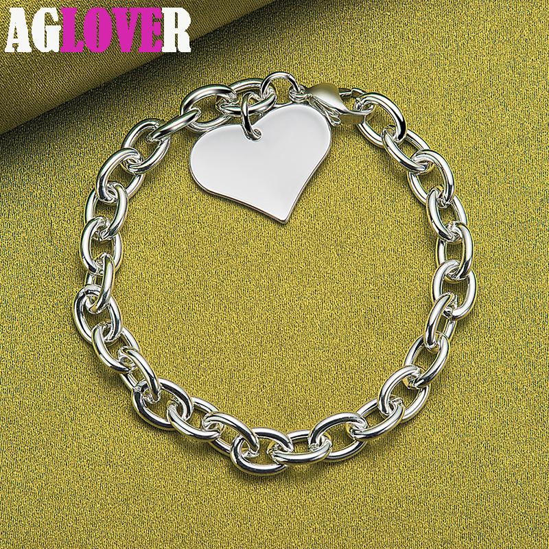 925 Sterling Silver Heart Love Pendant Bracelet Chain Jewelry