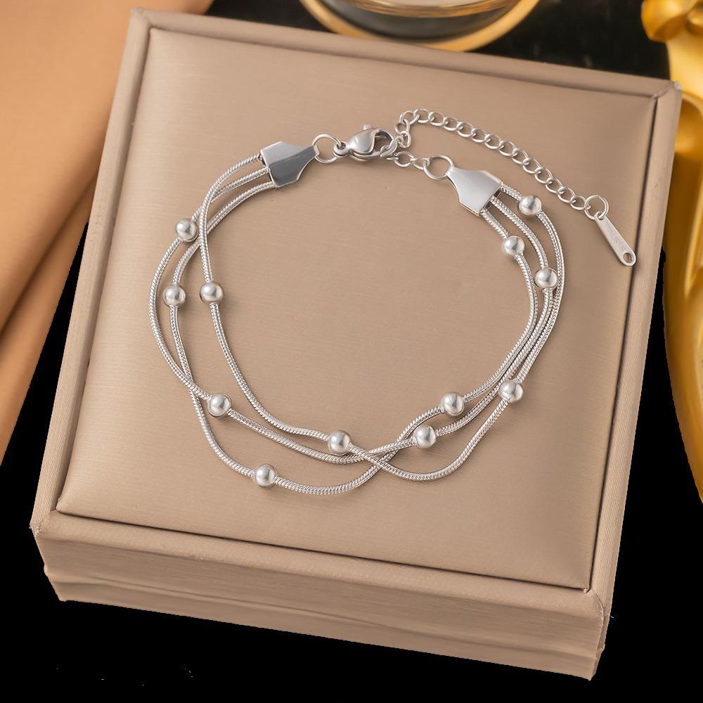 

Stainless Steel Wrap Beaded Bracelets Gold Silver Color Party Jewelry Snake Chain Bracelet Women срібний