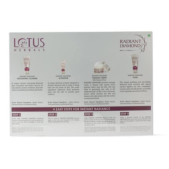 Lotus Herbals Radiant Diamond Cellular Radiance 5 In 1 Facial Kit | With Diamon Dust & Cinnamon | For All Skin Types | 170g