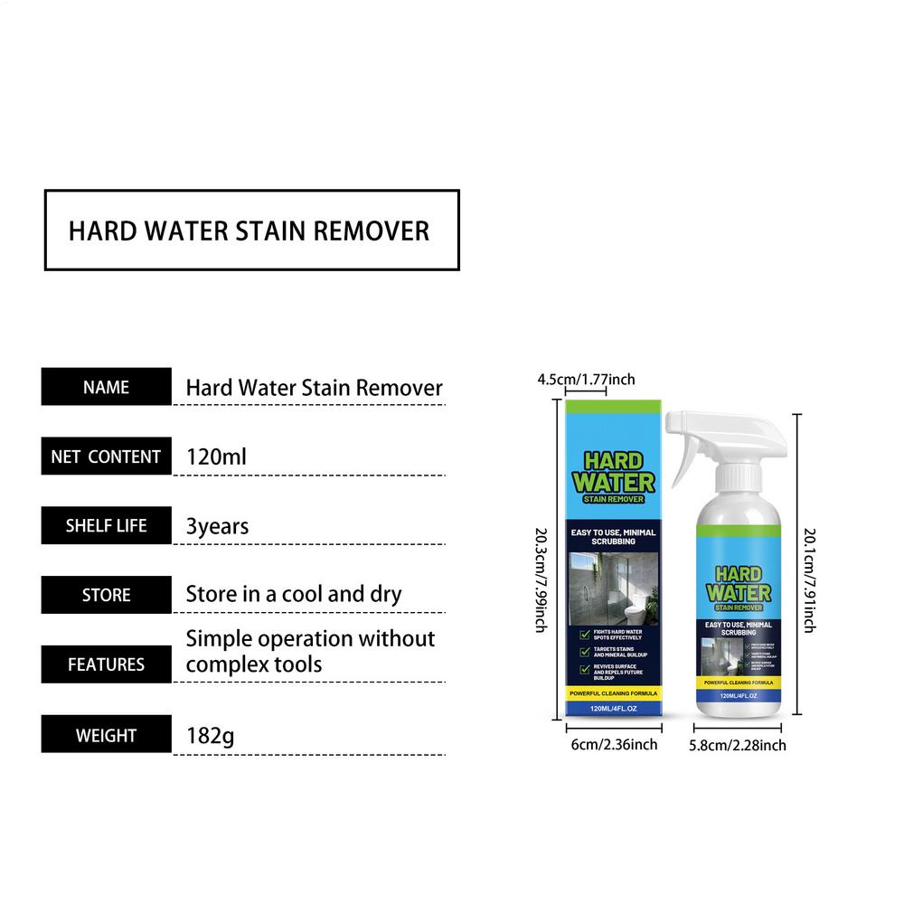 No Scrub Bathroom Water Stain Cleaner Scale Remover 120ml Glass Cleaner for Mirrors Faucets Hardware Fixtures Apartment House A 120ml