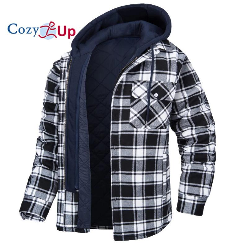 

Уютные мужские хлопковые рубашки в клетку с длинными рукавами, фланелевые рубашки на флисовой подкладке, пальто из шерпа на пуговицах с капюшоном 4XL чёрный