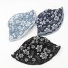 Small Fresh Flower Embroidery Denim Fisherman Hat For Sun Protection And Breathability