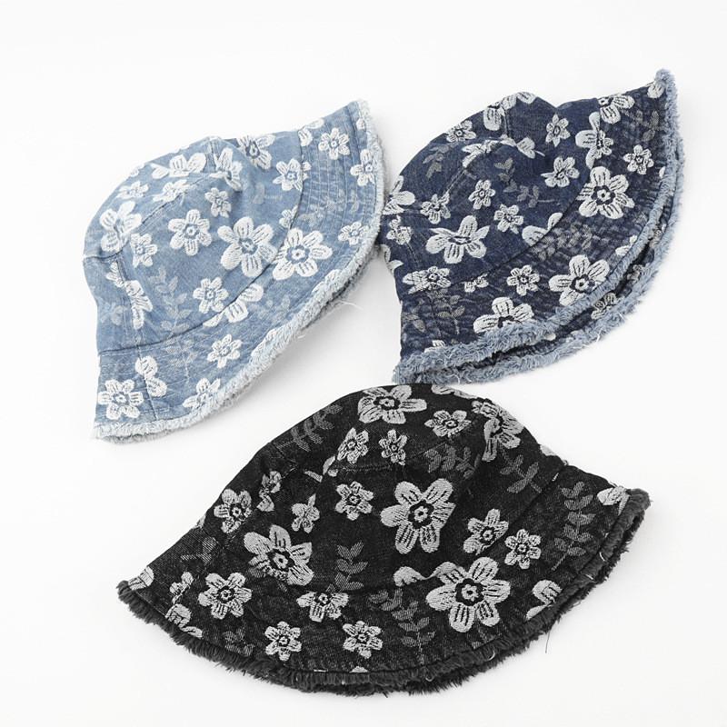 Small Fresh Flower Embroidery Denim Fisherman Hat For Sun Protection And Breathability