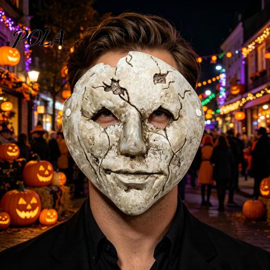 Masque Visage Brisé Réaliste Halloween Horreur Masque Fissuré, Respirant Léger Mousse Trou pour les Yeux Sinistre avec Sangle Réglable Accessoires Effrayants, pour
