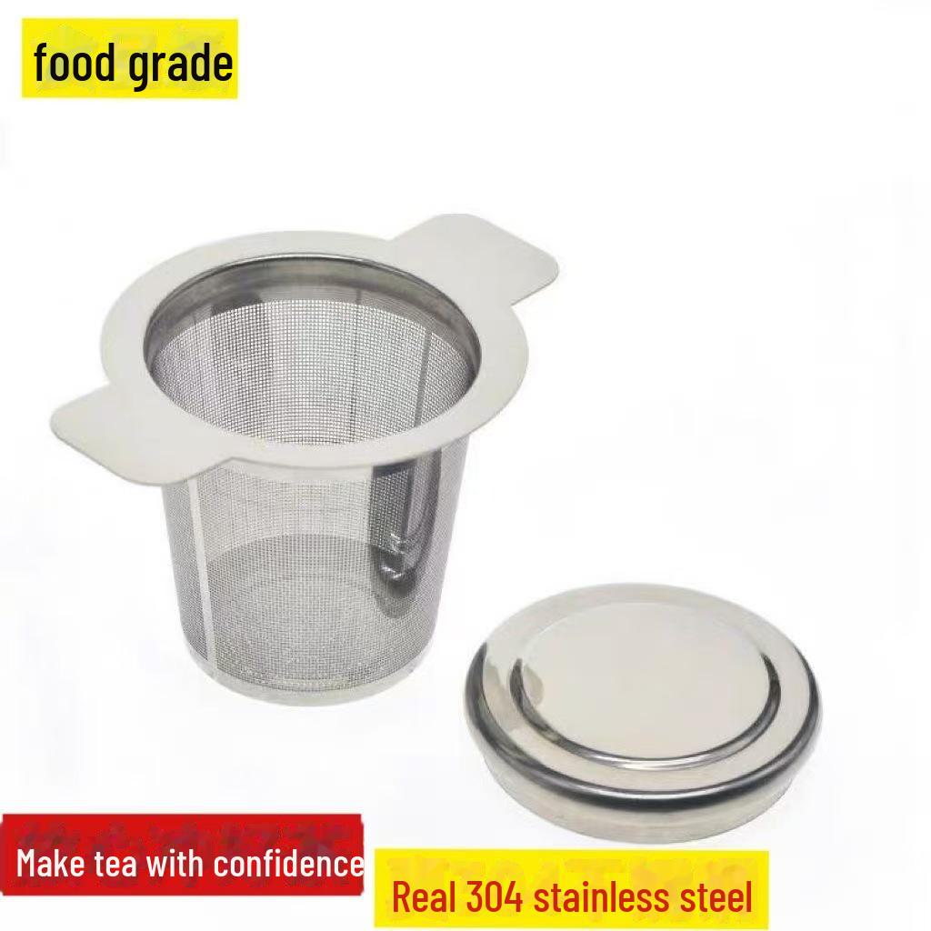 Colador de té y café de acero inoxidable 304 con tapa y filtro de malla de doble oreja