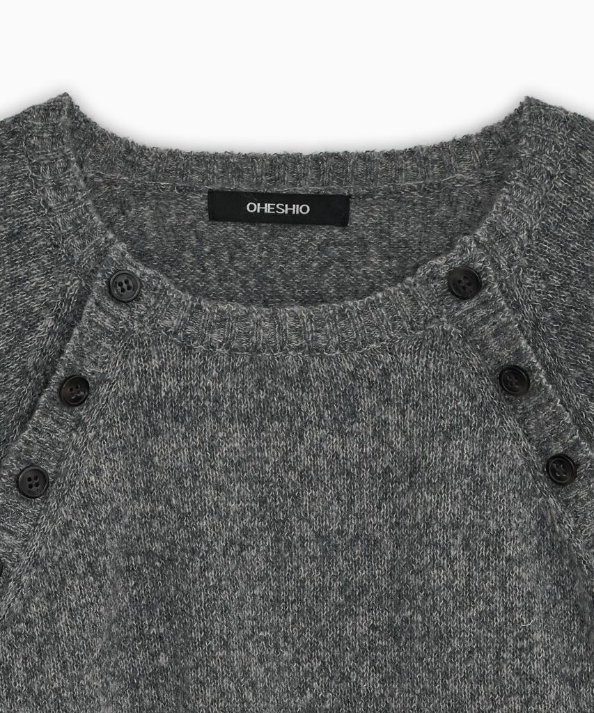OHESHIO Button Detail Raglan Knit, Gray