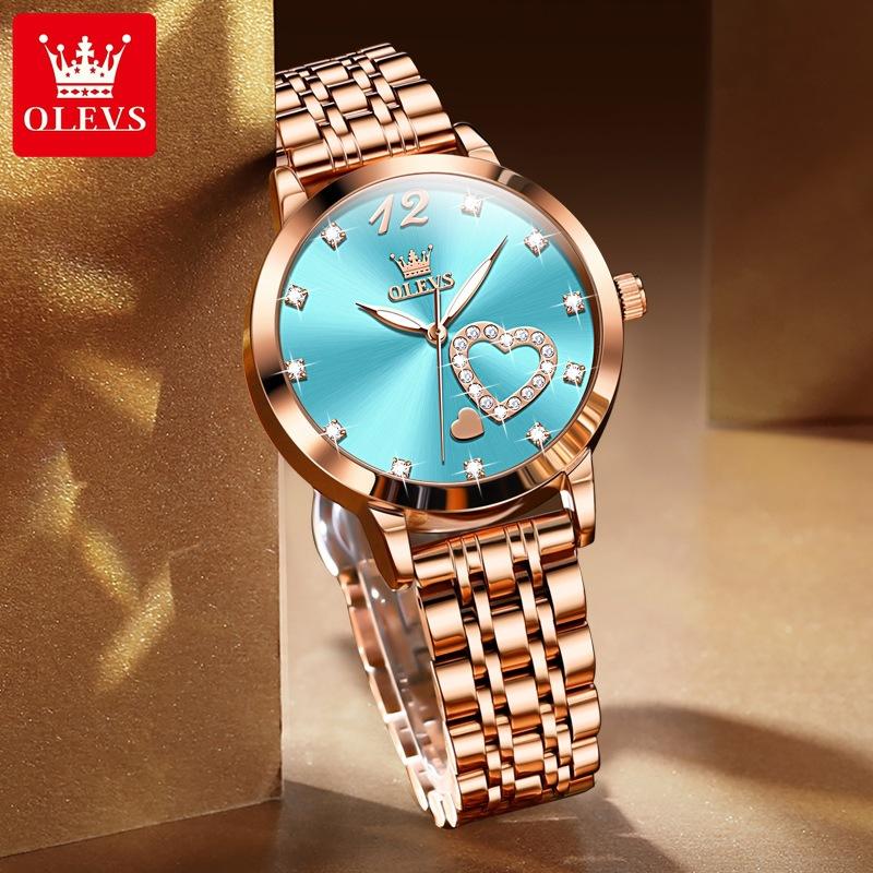 OLEVS Women Watch Luxury Brand Elegant Diamond Heart Design Waterproof Luminous Quartz Watch Dress Women Watch