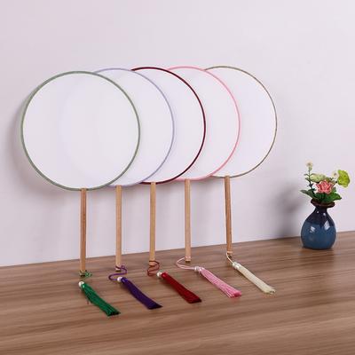 New Blank White Chinese Silk Hand Fan Handle Round DIY Children Students Art Painting Fan Custom Props Wedding Gift For Guest