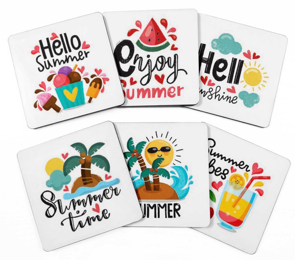 Inkdotpot Set of 6 Drink Coasters Decorative Non,Slip Cork Base 4-inch Square Printed Coasters Easy Clean