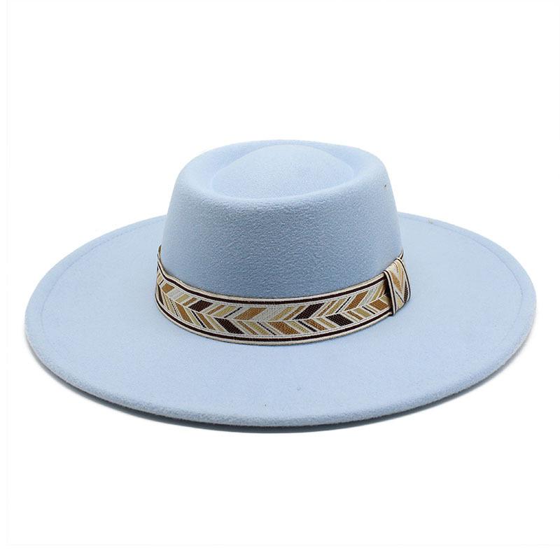 Retro Simple Solid Color Wool 9.5Cm Brim Men'S And Women'S Warm Outdoor Oval Ring Top Hat