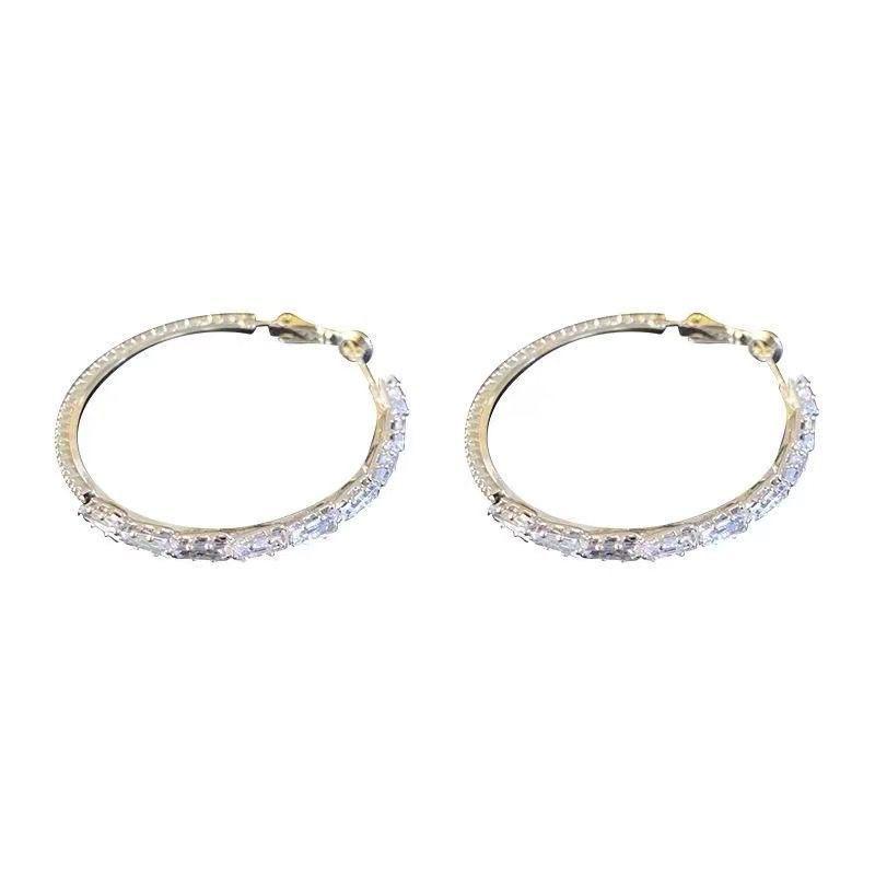 Circular Earrings with Exaggerated Diamond-studded Circles, Large Ear Ring Earrings, Stud Earrings Decoration 1 pair серебряный