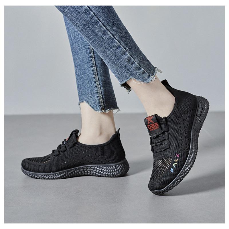 2025 Summer New Style Women's Shoes Flying Woven Casual Sports Shoes Mesh Thick Sole Breathable Versatile Soft Sole Non-slip