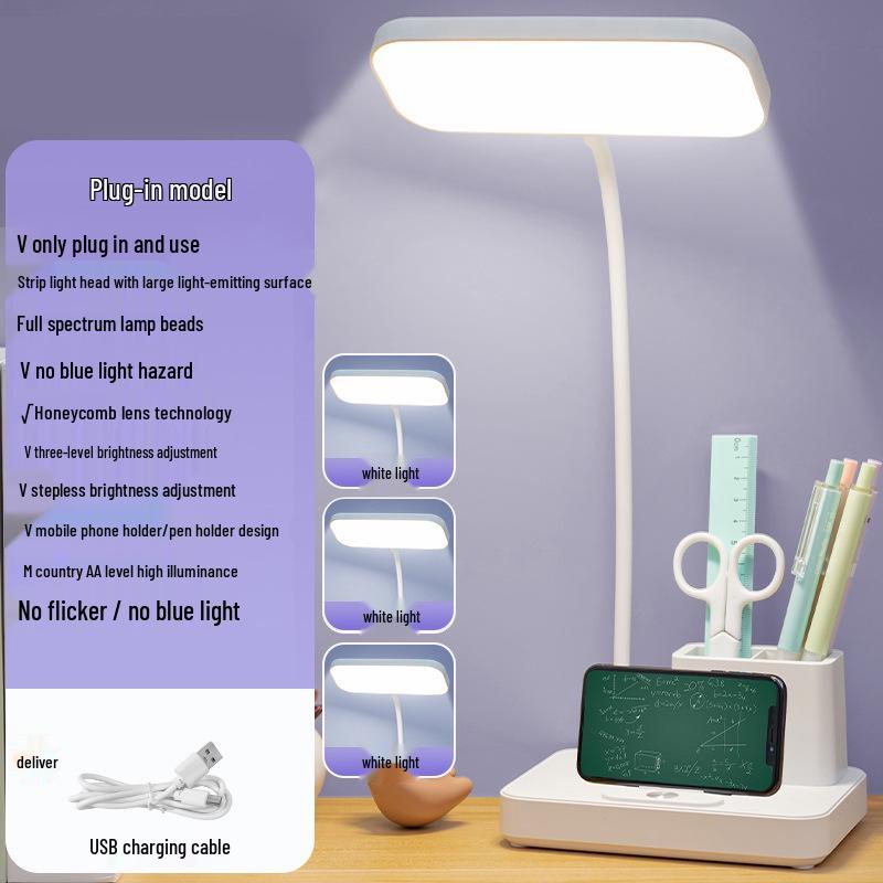 LED Eye-Care Desk Lamp with Pen Holder - Student Dorm & Office USB Night Light