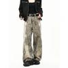 Jeans Anchos de Pierna con Estampado de Leopardo Desgastado para Hombre - Pantalones Cargo Rectos Oversize Streetwear