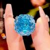 Jewelry Copper Bottom Gold-Plated Imitation Rose Cut Sea Blue Ring Main Stone 16Mm