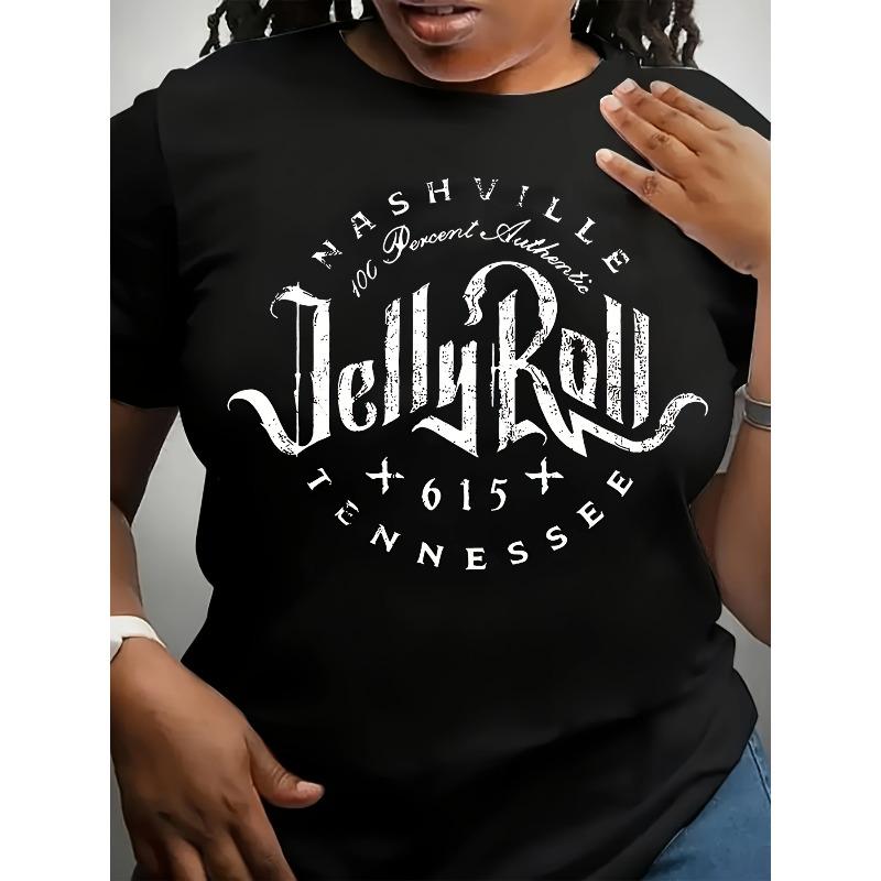 Women Plus Size Nashville Jelly Roll Graphic T-Shirt Crew Neck Short Sleeve Summer Casual Tee