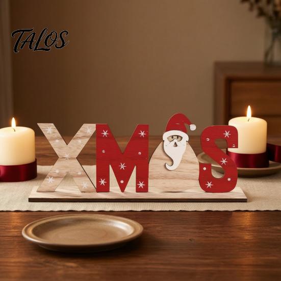 Wood Letter Ornament Wooden Christmas Table Sign, XMAS SNOW NOEL Tabletop Sign with Noel Base, Hollow Centerpiece for Xmas Party Decor Festive Signs