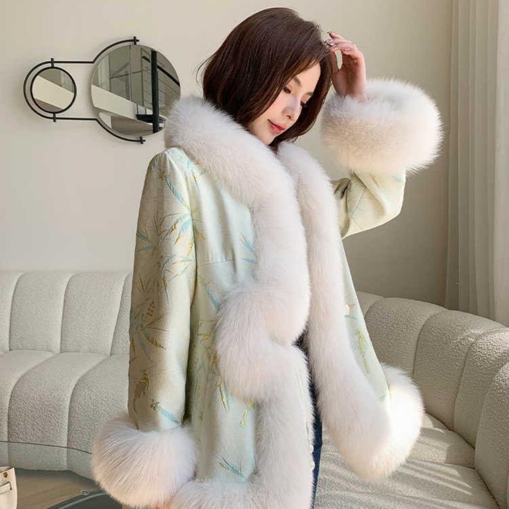 Satin National Style Buckle Imitation Fox Fur Coat Women's Young Fur Coat Winter New