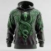 Men's 3D Snake Hoodie Sweatshirt Cool Party Crew Neck Club Streetwear Blue Green Drawstring Fall Winter Designer
