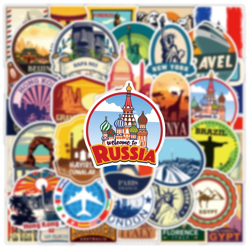 10/30/50pcs Funny Cartoon World Travel Graffiti Stickers Toy Gift Waterproof DIY Phone Luggage Laptop Skateboard Vintage Sticker