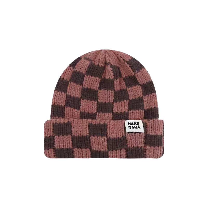 The Checkerboard Checkered Pattern Makes The Face Look Good. It's A Versatile Woolen Hat A Couple's Knitted Hat  A Cold Hat and A Woman's Ear Guard