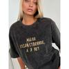 Fashion Style Washed Black Letter Print Cotton T-shirt Loose Letter Printed Cotton T-shirt