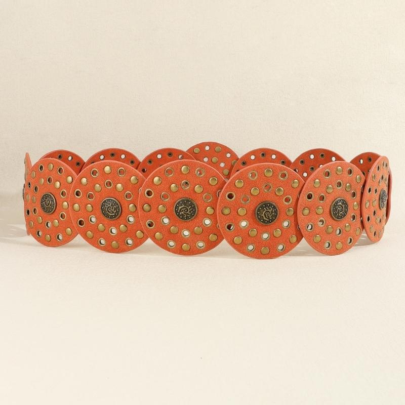 Western Adult Waist Belt with Adjustable Buckle Unique Metal Rivets Waistband PU Waist Belt for Rock Fan Wear Resistant