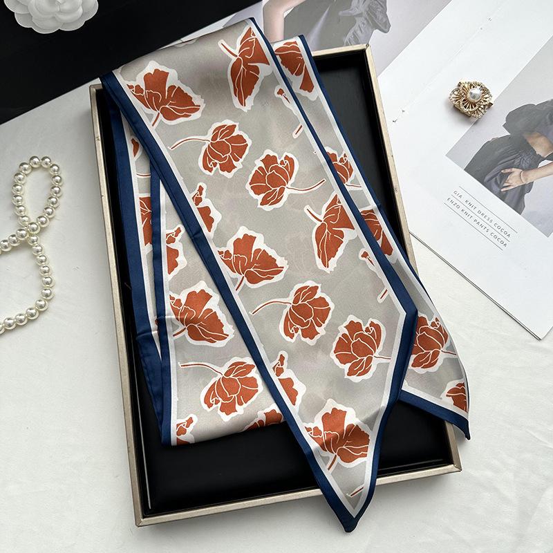 Double-sided Long Strip Small Silk Scarf Women's Professional Wear Spring and Summer New Decorative Small Scarf Tied Hair Band Streamer