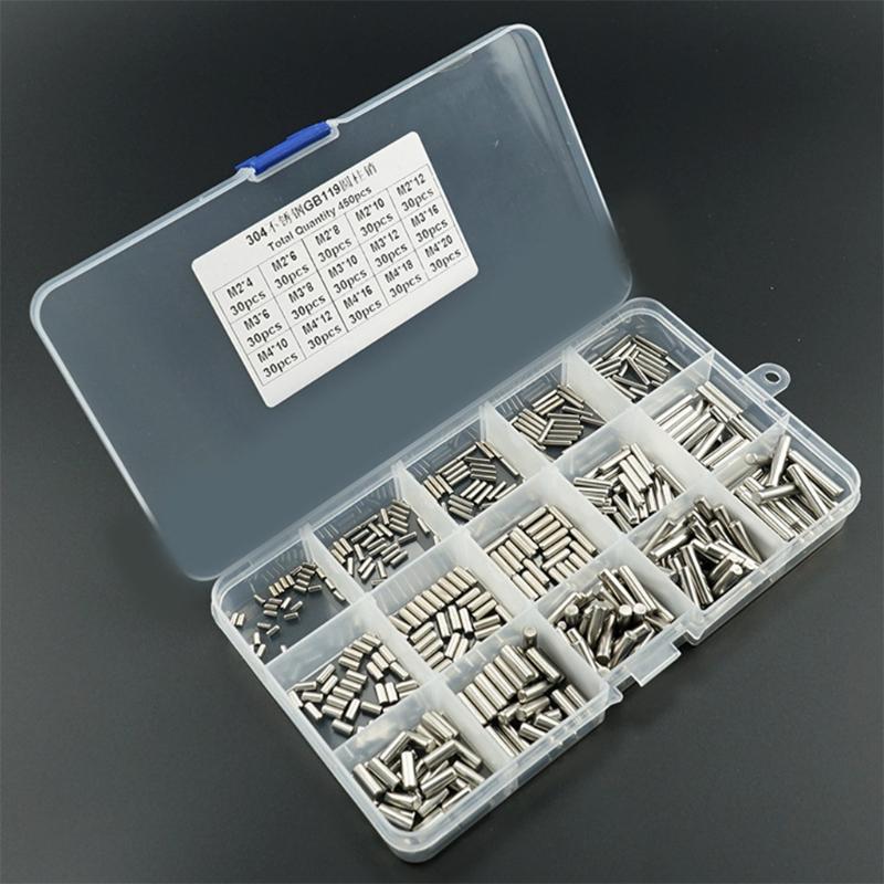 450Pcs Dowel Pin Stainless Steel Peg Support Shelves Silver Tone Locating Dowel M2 M3 M4 Slotted Pin Assortment Kit