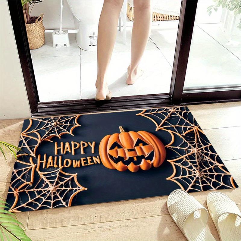 Halloween Theme Carpet Pumpkin Spider Web Floor Mat Kitchen Carpet Door Mat Washable Dirt-Resistant Carpet Outdoor Carpet