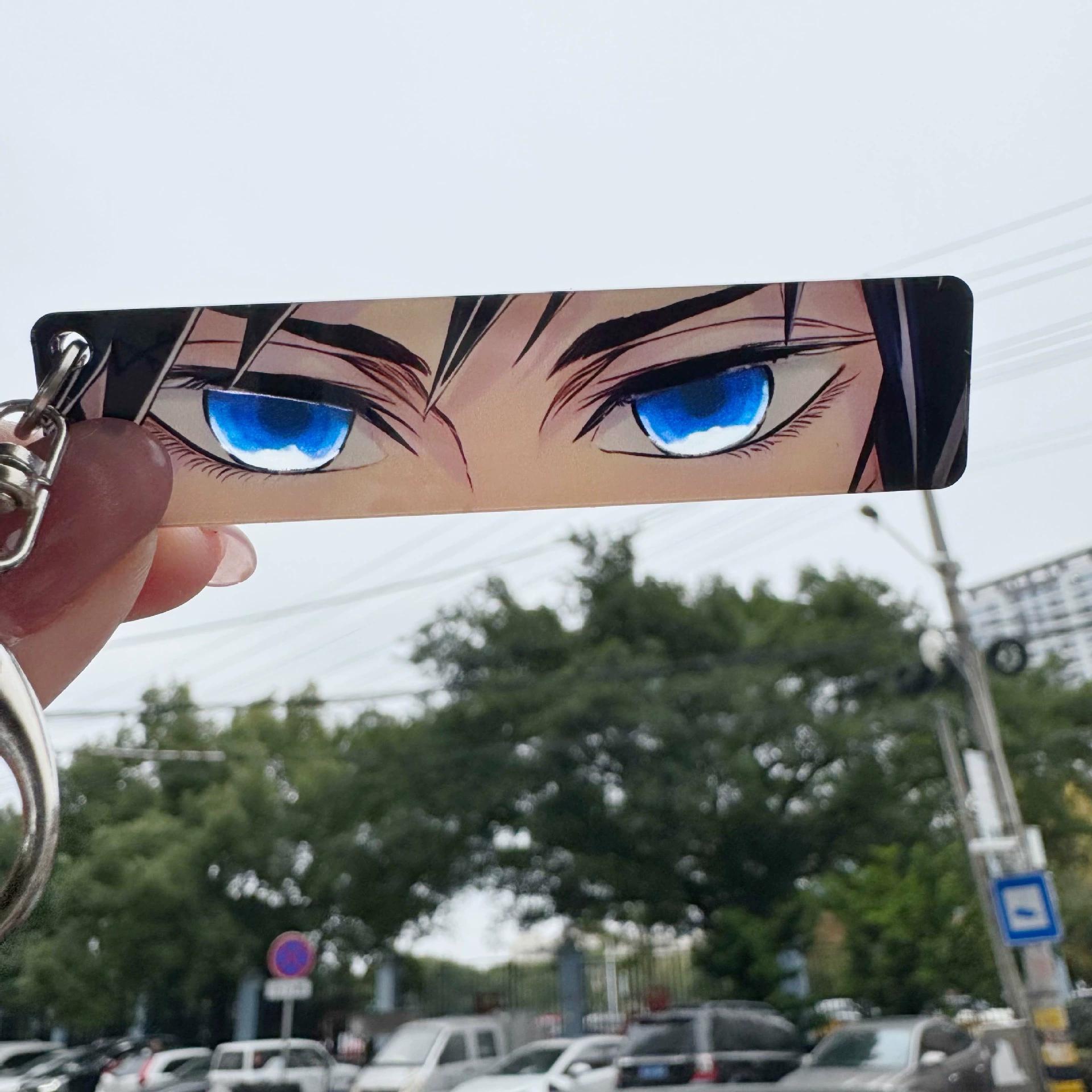 Acrylic Keychain Acrylic Anime Demon Double Sided Shinning Blade Eye Keyring Charm Rengoku Kyoujurou Cosplay Bag Pendant Present