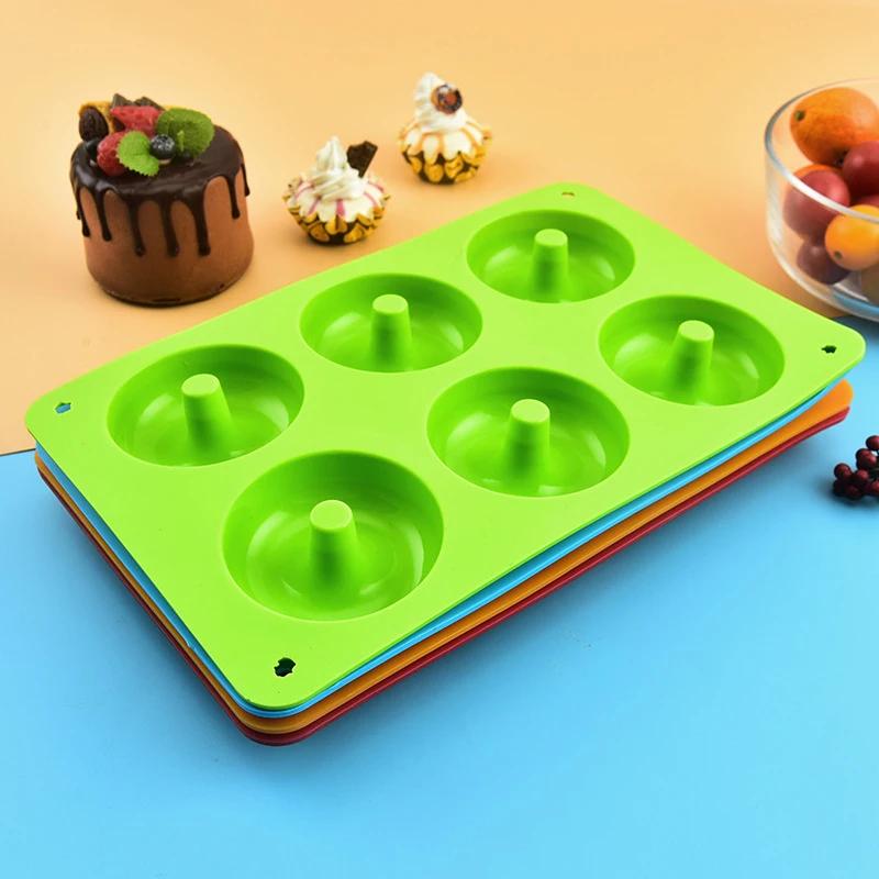 6 Cavity Silicone Donut Mold Non-Stick Baking Tray Reusable Bagels Muffins Donut Maker Cake Mould Baking Pan DIY Decoration Tool