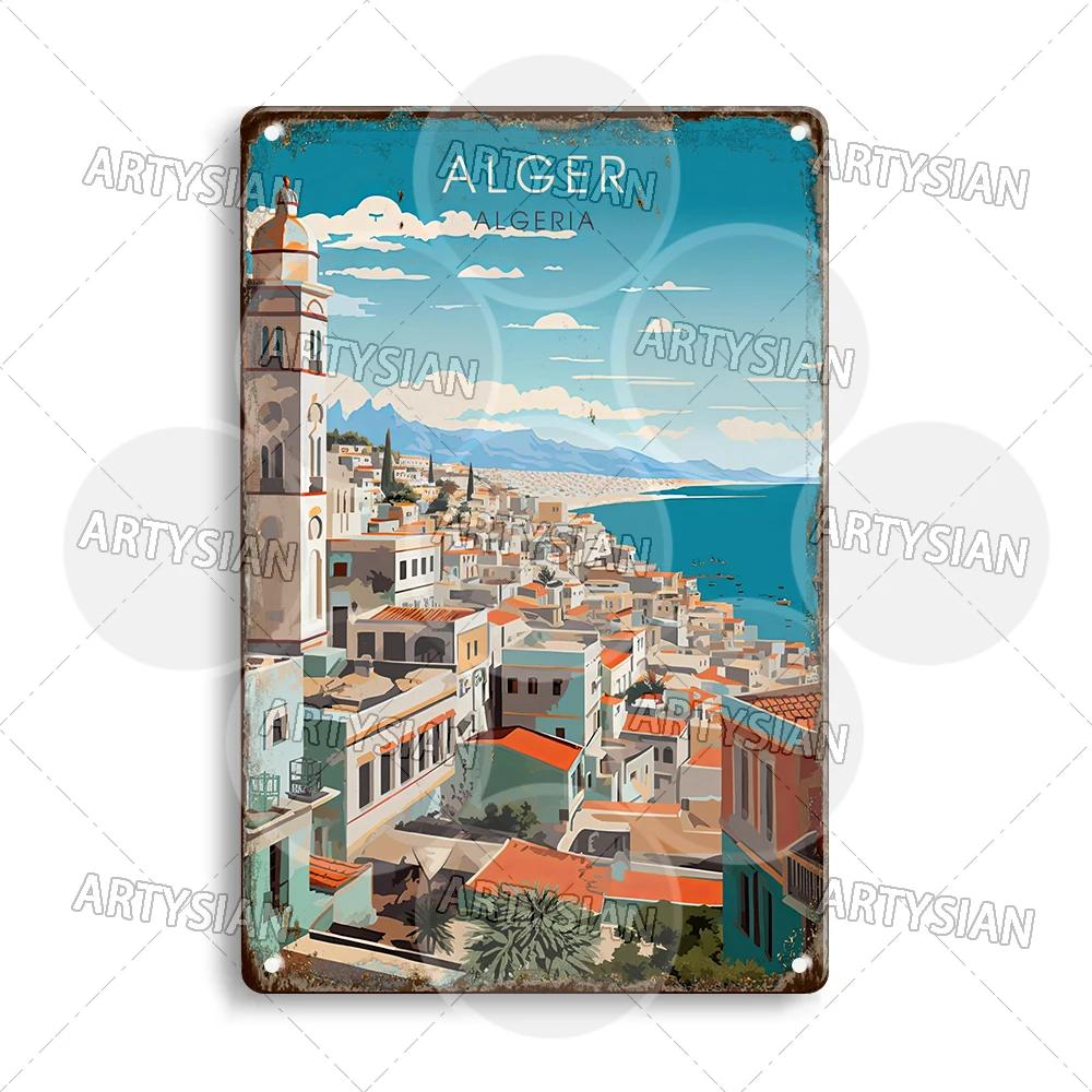 Maghreb Travel Cityscape Metal Sign Egypt Algiers Algeria Djerba Tunisia Marrakesh Morocco Alger Hoggar Oran Casablanca Agadir