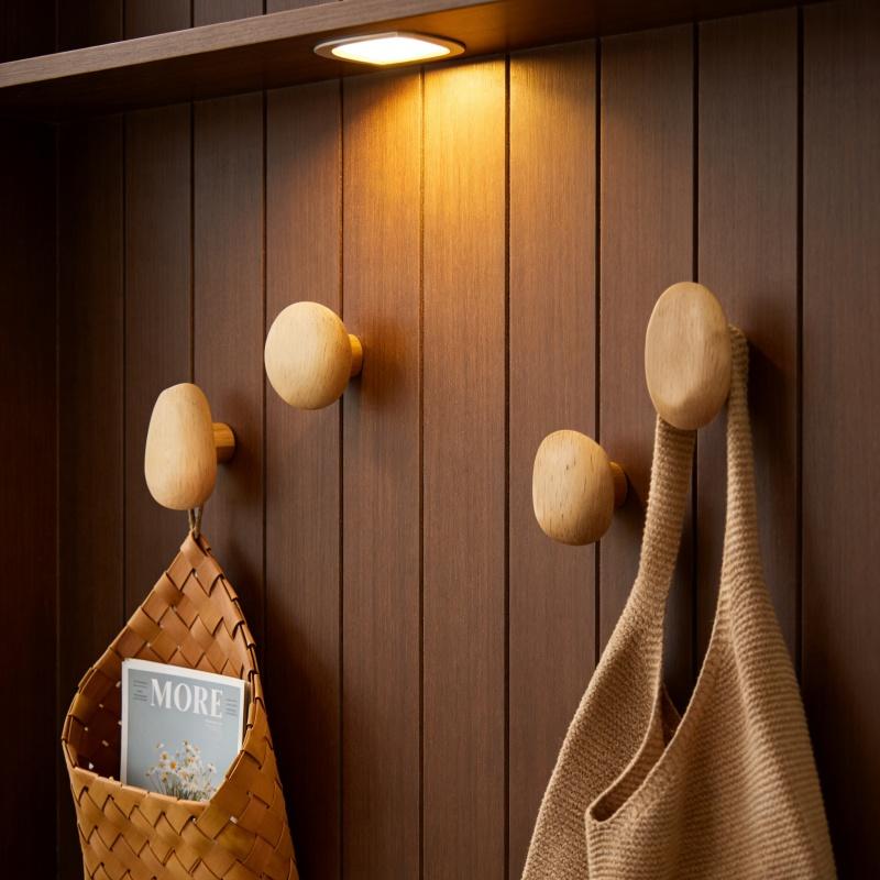 Solid Wood Pebble Shaped Hook Handle Clothes Hook Jacket Hook Wall Mounted Hook Non Punched Door Hanger Round Stone Cabinet Door