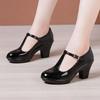 Small Size 32-43 Patent Leather Shoes Women Mary Janes Spring 2025 T Stap Platform Pumps Block High Heels for Office Mom Dance