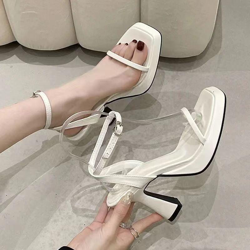 

2024 new autumn thick heel with high heels French stepping on shit feeling not tired feet waterproof table square head sandals 35