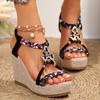 Metal Decoration Wedge Heel Sandals for Women 2025 Summer Chunky Platform Sandals Woman Thick Bottom Printed Bohemian Sandalias