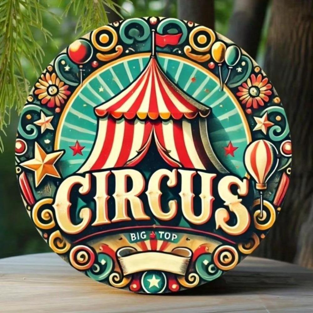 Vintage Cirkus 2D Kovový Umělecký Značka Pruhovaný Stan Hvězda Domácí Kancelář Kavárna Dekor