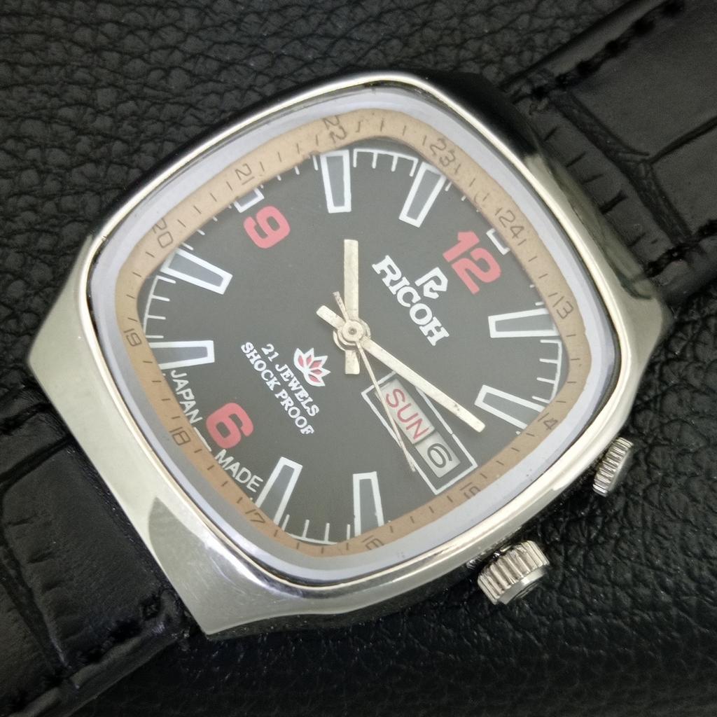 VINTAGE RICOH R31 AUTOMATIC JAPAN MENS BLACK COLOR DIAL WATCH a707909-1