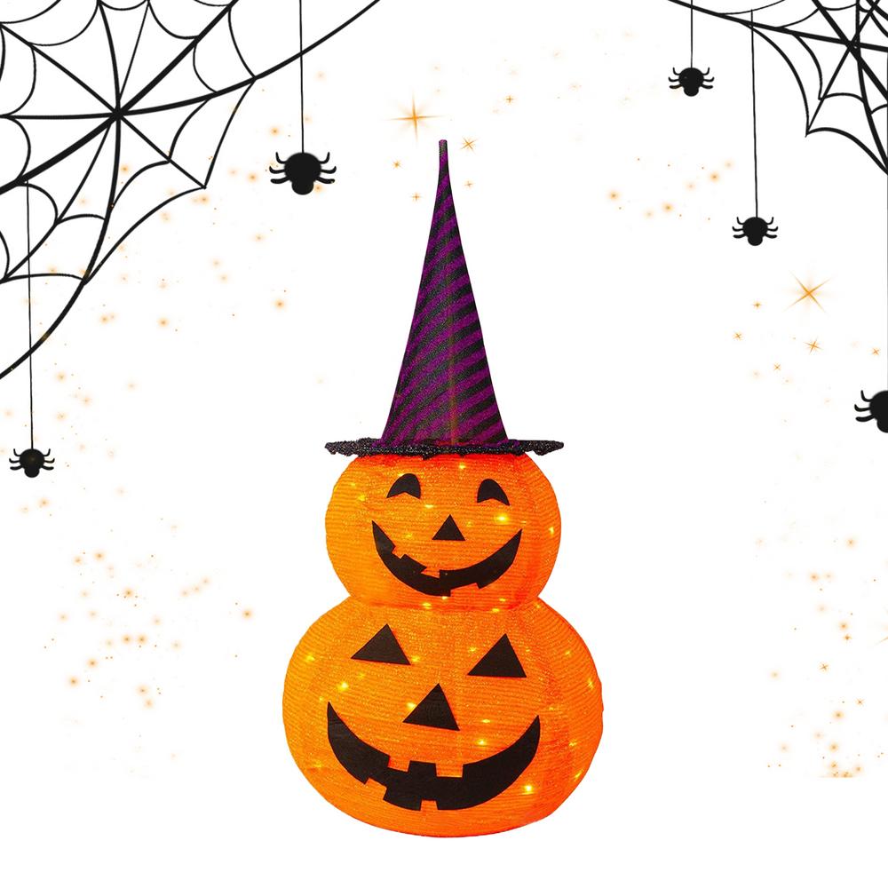 Halloween LED Pumpkin Lights Bedside Decor Pumpkin Light With Black Top Hat Thanksgiving Fall Decorations LED Lamp With 8 Modes