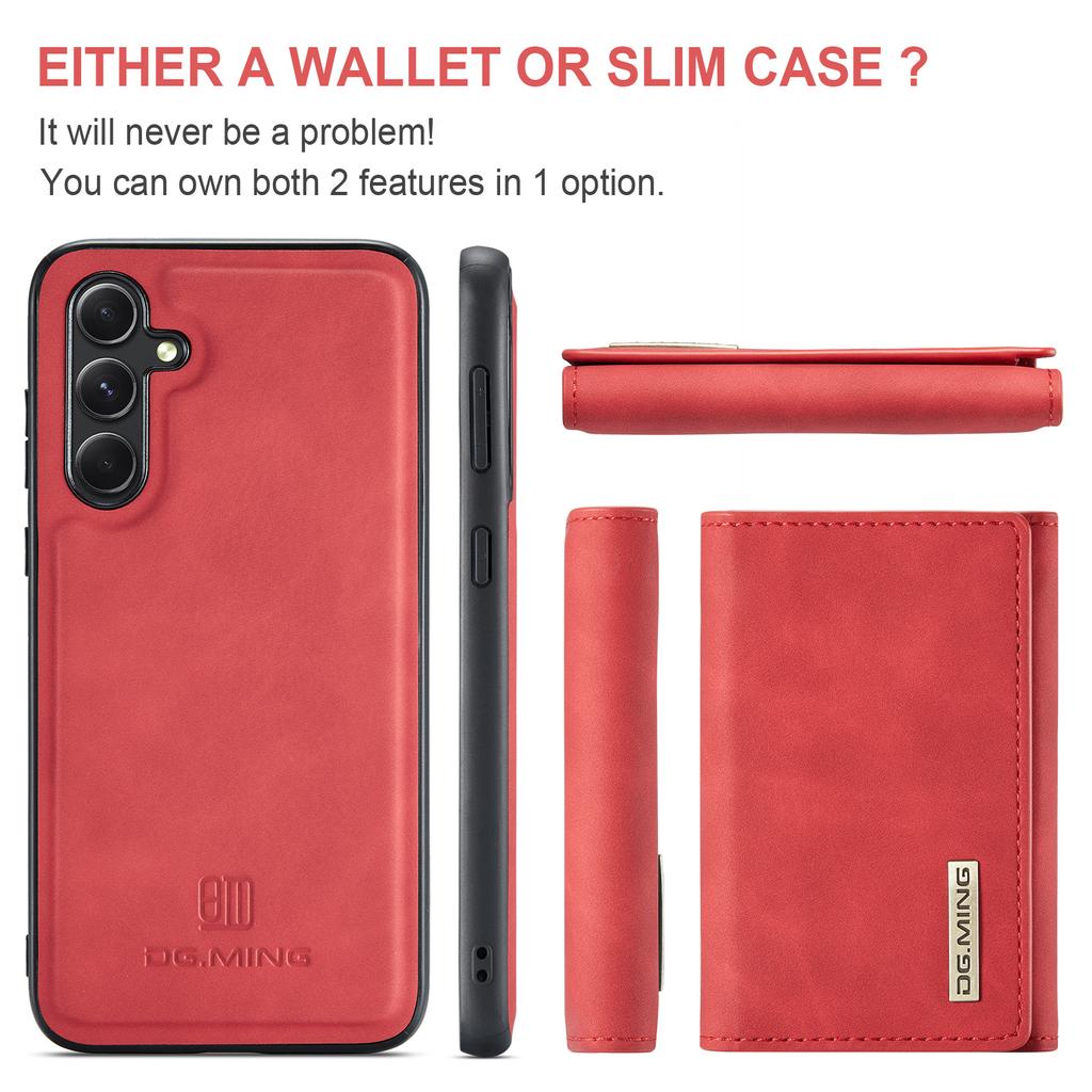 DG.MING M1 Series for Samsung Galaxy S24 FE Case Kickstand PU Phone Cover with Detachable Wallet