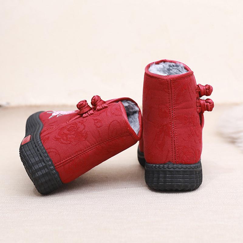 Thickened Floral Embroidery Women's Winter Boots Snow Boots Warm Shoes Mothers Shoes