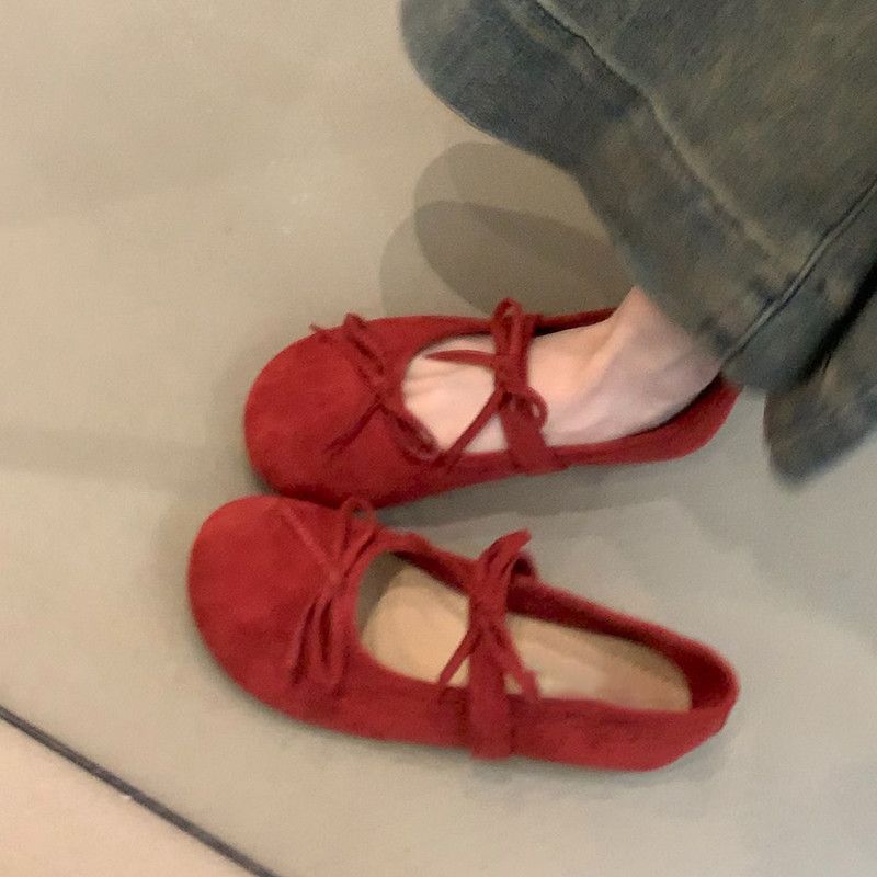 Women's shoes with skirts, soft-soled single shoes, women's 2025 spring and summer new evening wind flats, French bow Mary Jane shoes